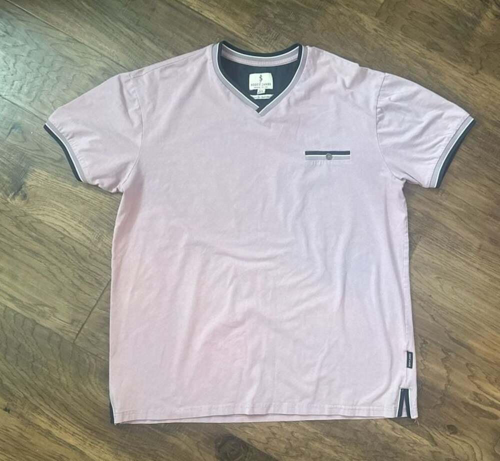 Scott James Men's V-Neck Short Sleeve T-Shirt Pink Size XL